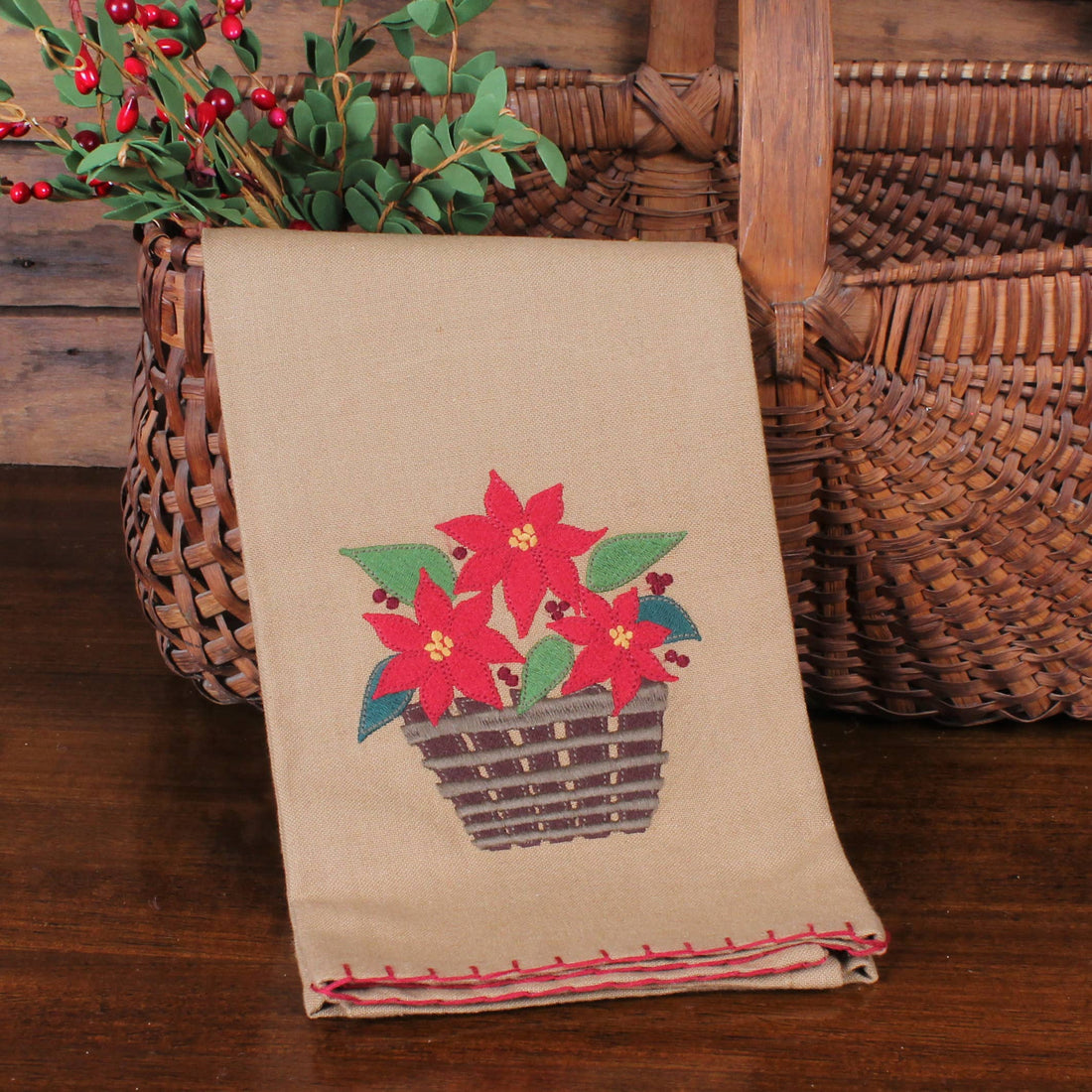Poinsettia Basket Towel- Set of Two - Home Collections by Raghu