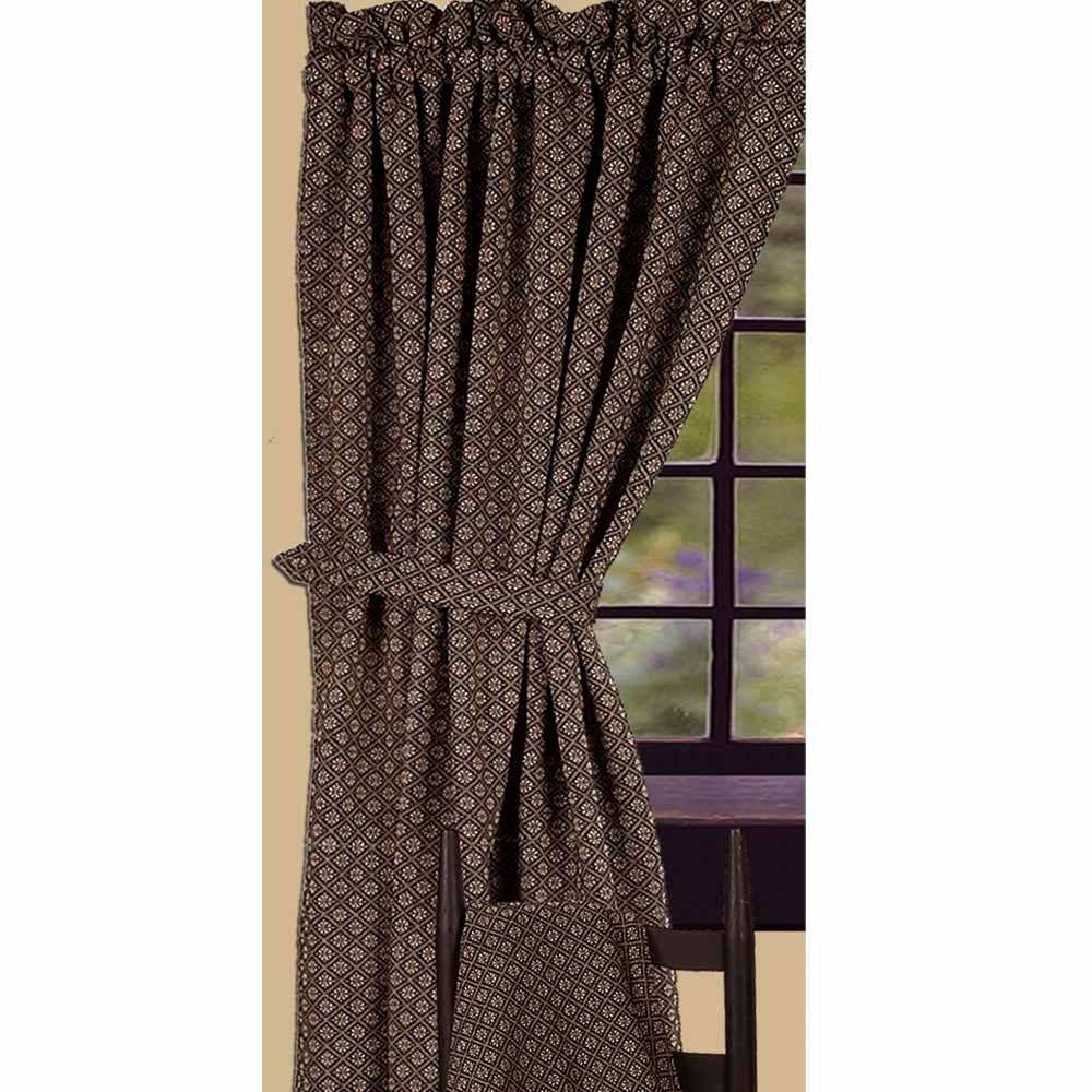 Black-Nutmeg Kingston Jacquard Drapery 86" Panels - Lined - Home Collections by Raghu