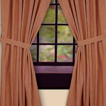 Barn Red-Nutmeg York Ticking Drapery 86" Panels - Lined - Home Collections by Raghu