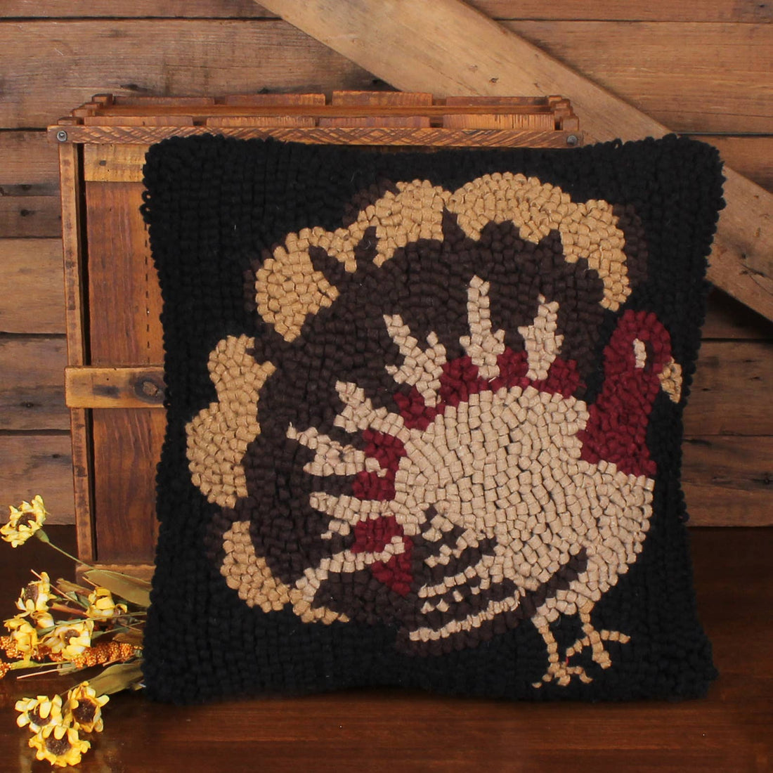 Turkey Time Wool Hooked Pillow 14 In - Home Collections by Raghu